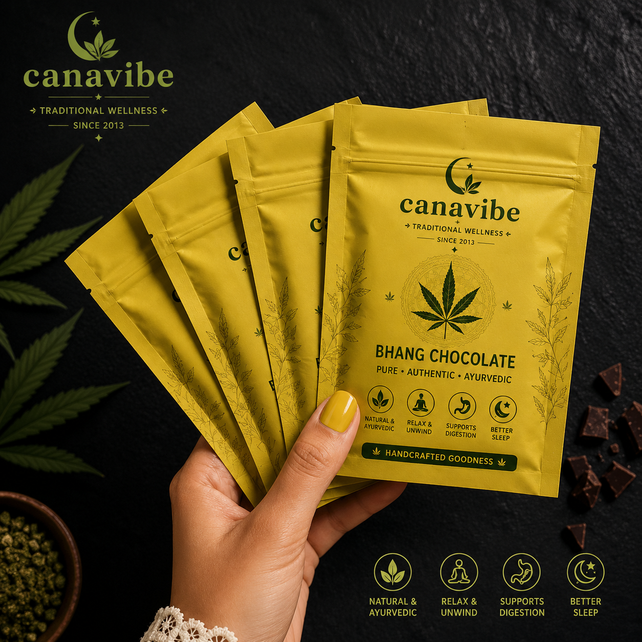 Canavibe Bhang Chocolate Bar – Green Vijaya Herb Chocolate | Buy Online | Canavibe